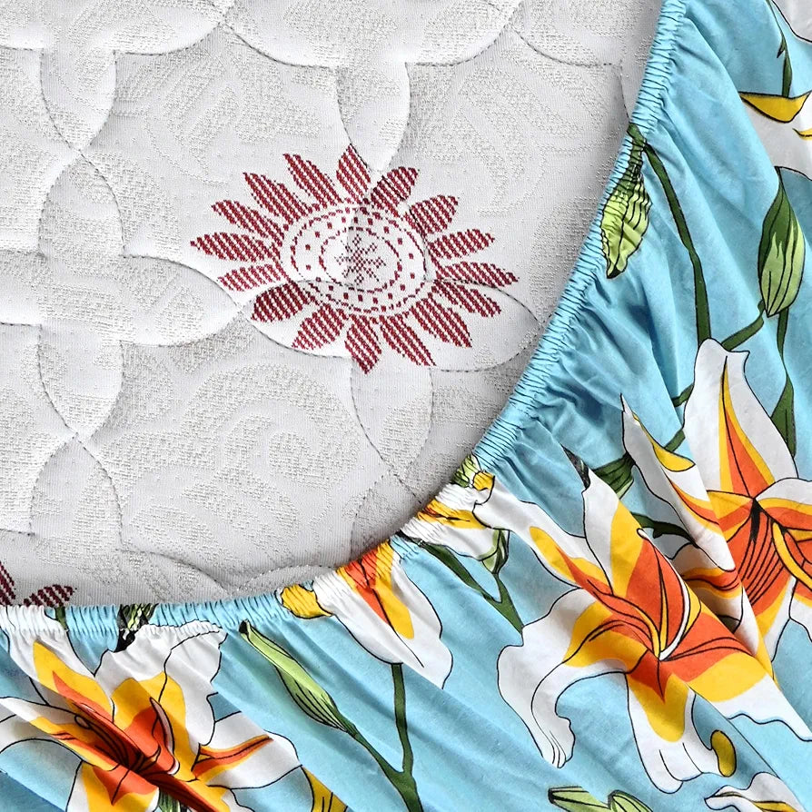 Divine Casa Floret 100% Cotton Double Fitted Bedsheet | 144 TC | Deep Pocket Design | Soft & Breathable Fabric | Durable & Easy Care | 200 x 150 + 25 CM, Wildflower Charm
