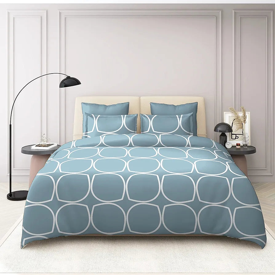 THE HOME STYLE 400 TC Supersoft Cotton Feel Glace Cotton Elastic Fitted Printed King Size Double Bed Bedsheet wih 2 Pillow Cover 