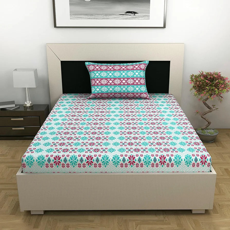 Divine Casa 144 TC Cotton Bedsheet for Single Bed with 1 Pillow Cover 
