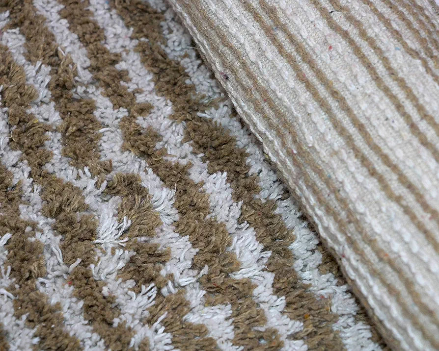 THE HOME TALK Cotton Morocco Door mat | Water Absorbent | Striped Rugs | Floor Mats for Kitchen, Bathroom & Sink | Ultra Soft Mats | Non-Slip | 40 x 60cm | Natural & Beige