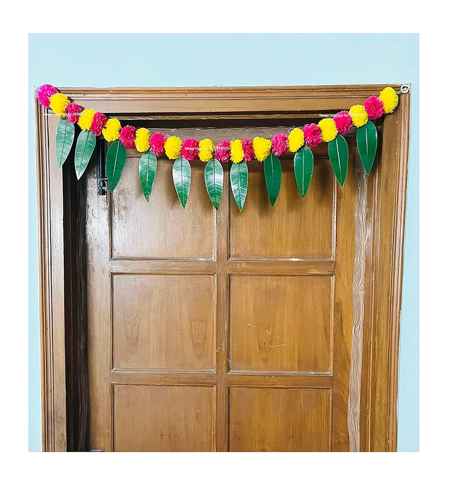 SPHINX Artificial Marigold &Mango Leaves Simple Door-Window toran/Door hangings/Festive Decorations - Approx.100 cms/40 Inches/3.33 Ft. - , 1)