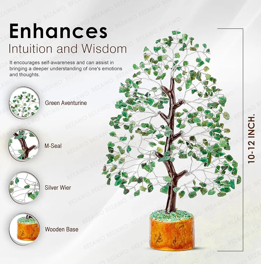 BEZAVO Green Aventurine Crystal Tree – Healing Good Luck Tree for Home & Office | Feng Shui Tree for Prosperity & Positive Energy | Ideals Gift for Men & Women – Birthday & Anniversary 