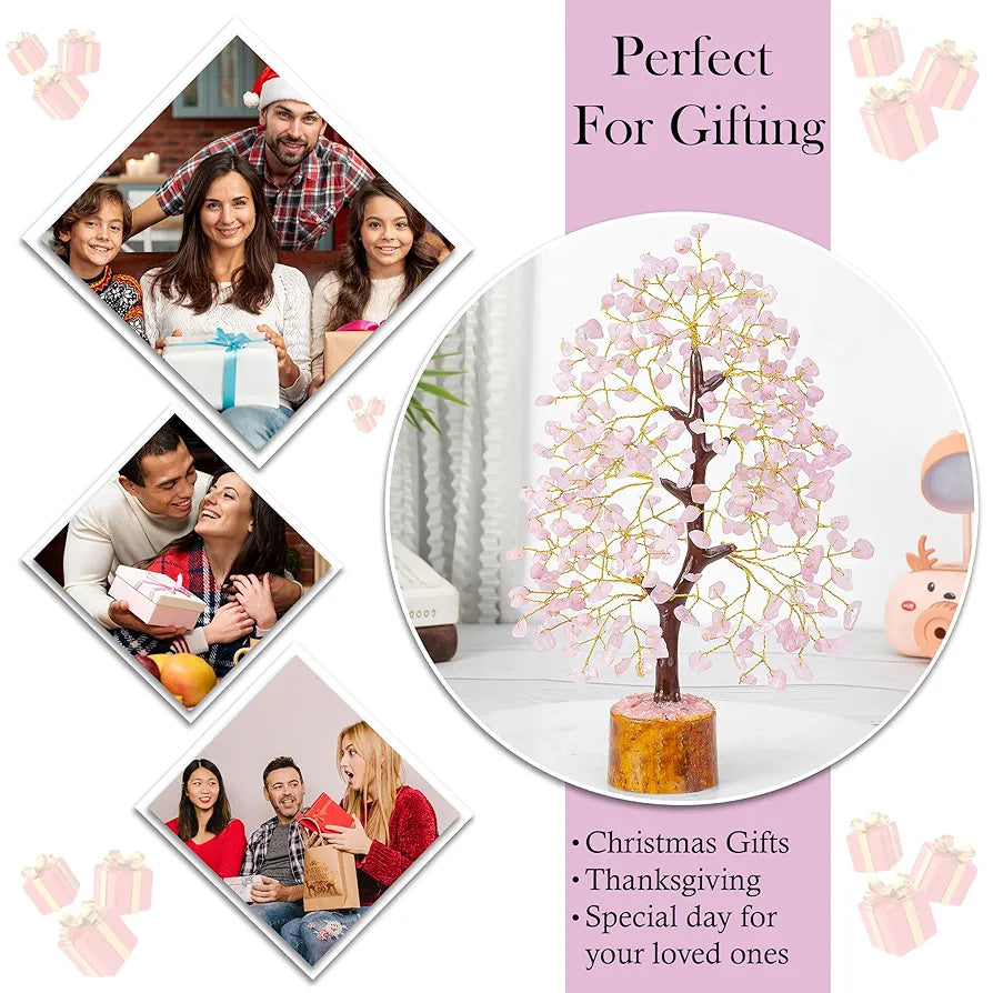 wedding money tree gift Hindcraft Rose Quartz Crystal Tree Golden Wire 10-12 inch
