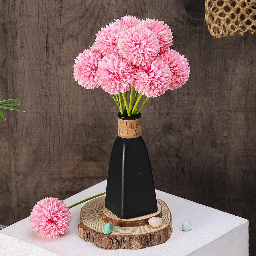 SATYAM KRAFT 5 Pcs Artificial Chrysanthemum Hydrangea Ball Flower Sticks for Home, Office, Bedroom, Balcony, Living Room, Wedding & Craft Decoration  
