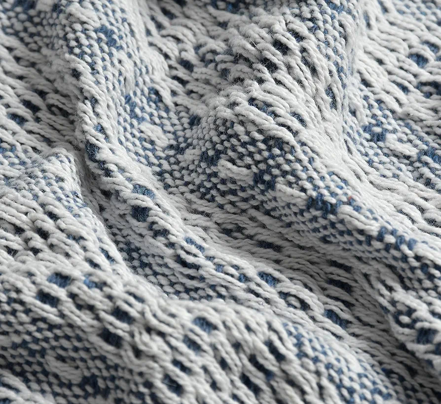 SASHAA WORLD Cotton Striped Super Soft & Breathable Throw Blanket for Living Room, Bed, Sofa & Chair, Blue, 200 X 150 Cm, TC - 100