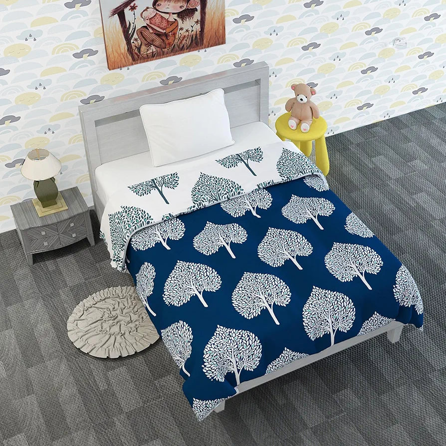 Divine Casa 120 GSM Microfiber Reversible Kids Single Bed Comforter | Ultra-Soft Toddler Blanket | Lightweight & Cozy | All-Season Bedding for Babies & Kids | 135 x 100 cm, Dark Sapphire