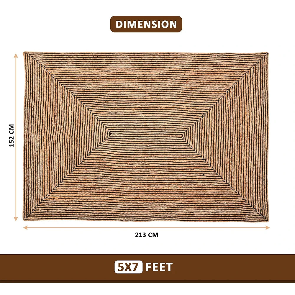 Kuber Industries 5x7 Feet Natural Look Jute Rug & Carpet for Home & Bedroom | Aesthetic Non-Slip Floor Rugs for Living Room | Light Brown