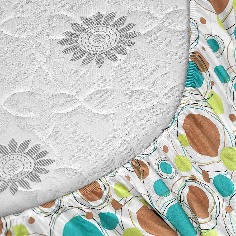 Divine Casa 144 TC Polka Dots White Skin Friendly 100% Cotton Double Bed Sheet Queen Size Elastic Fitted - 150 x 200 cm