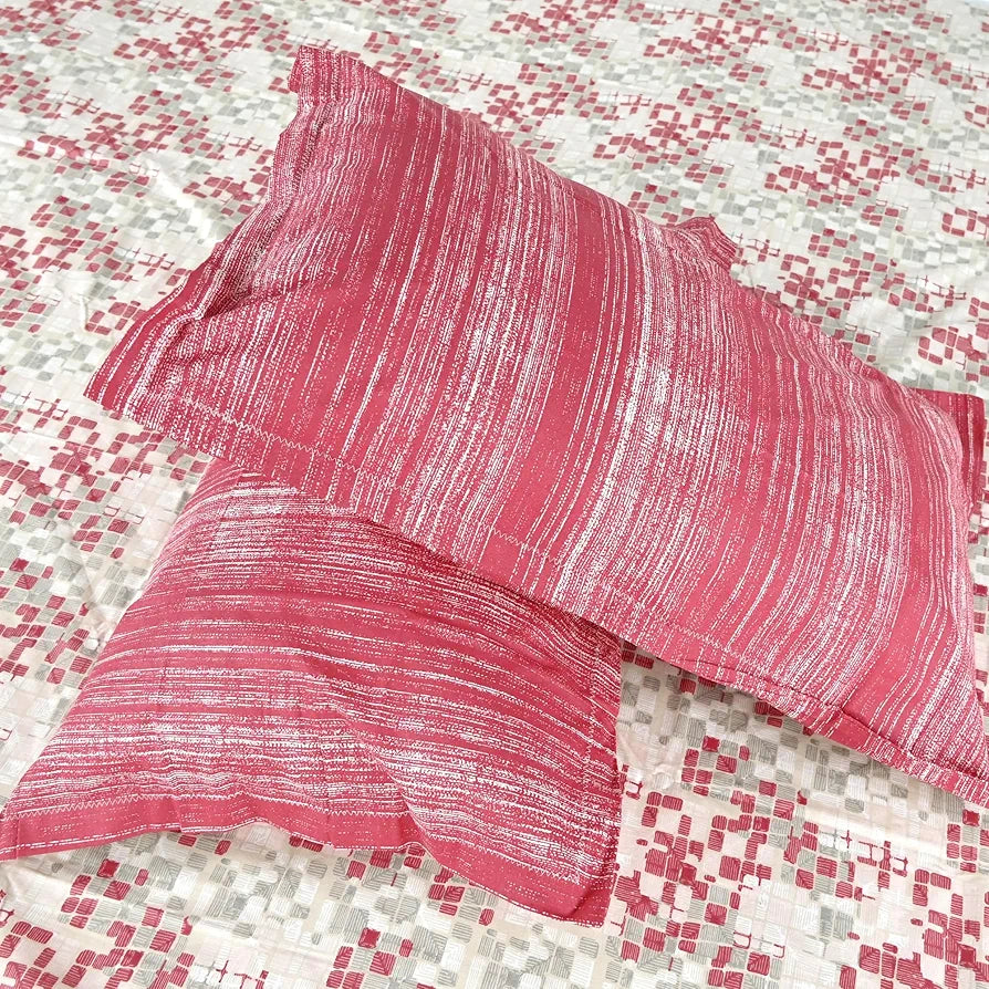 Divine Casa 144 TC 100% Pure Cotton Queen Size Double Bed Bedsheet with 2 Pillow Covers | Soft, Durable & All-Weather Comfortable Easy Care Sheet | Size 222 x 254 CM | Geometric Pixel | Red White