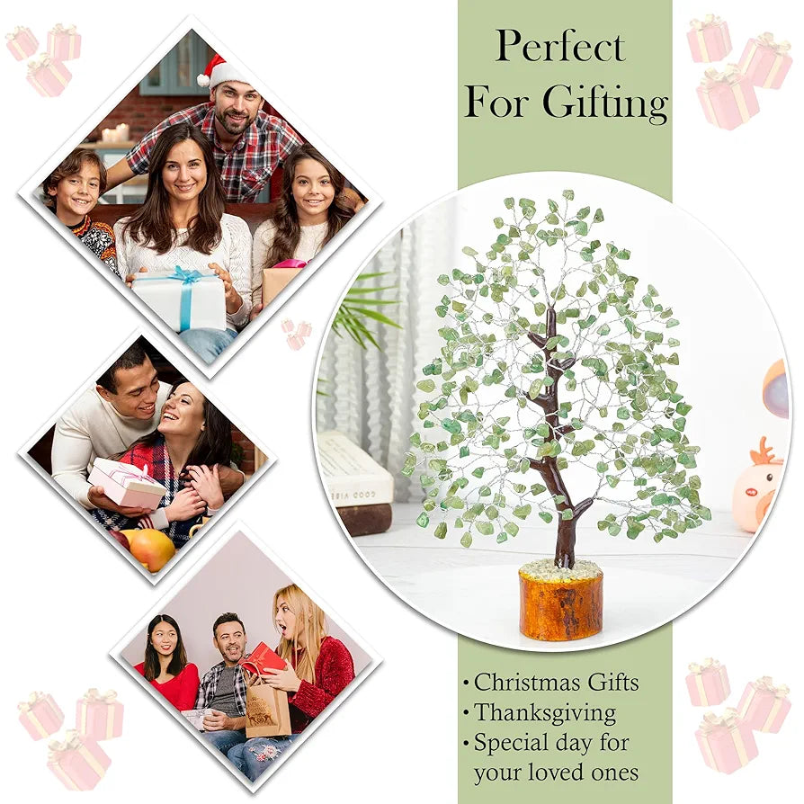 HindCraft Green Jade Crystal Tree Good Luck Showpiece for Home Decor Items Crystals Gemstones Bonsai Money Tree for Good Luck, Decoration Gift Item, Silver Wire, 10-12 inch