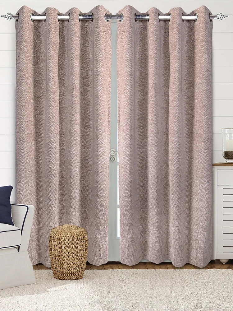 Saral Home Beige Pacman Chenille & Polyester Chevron Yarn Room Darkening Door & Windows Curtains - , Opaque, Grommet Curtains