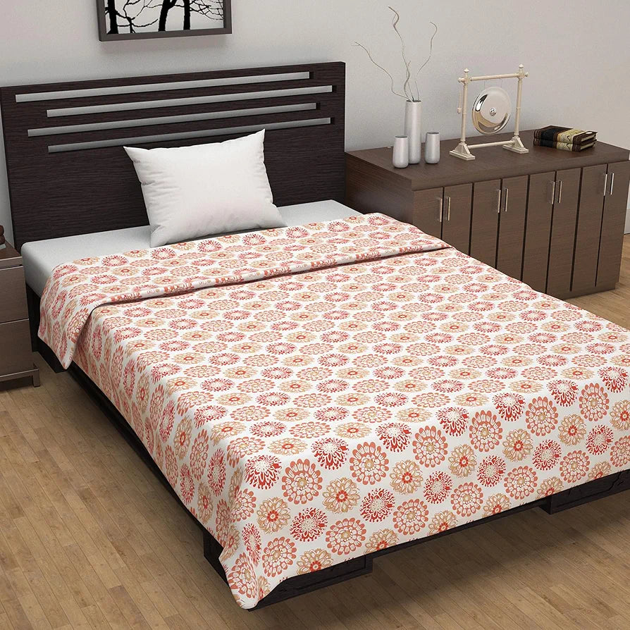 Divine Casa Floret 100% Cotton Single Dohar | 120 GSM | Soft & Lightweight Throw Blanket | Cozy & Breathable Bedding | All-Season Comfort | 210 x 140 CM, Red Orange