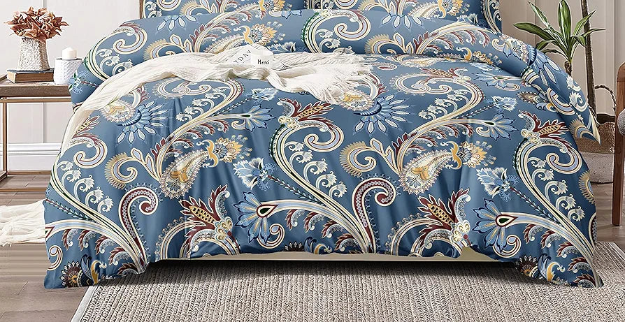 THE HOME STYLE Cotton Feel Glace Cotton Elastic Fitted Printed Queen Size Double Bed Bedsheet with 2 Pillow Cover  300TC