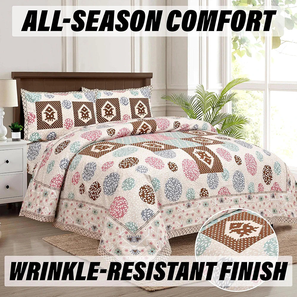 Kuber Industries Double Bedsheet with 2 Pillow Covers | 186 TC Premium Cotton Bedsheet for Double Bed | Bedsheet for Living Room-Home & Hotels | Arabic Beauty Gola | 100x108 Inch | Cream