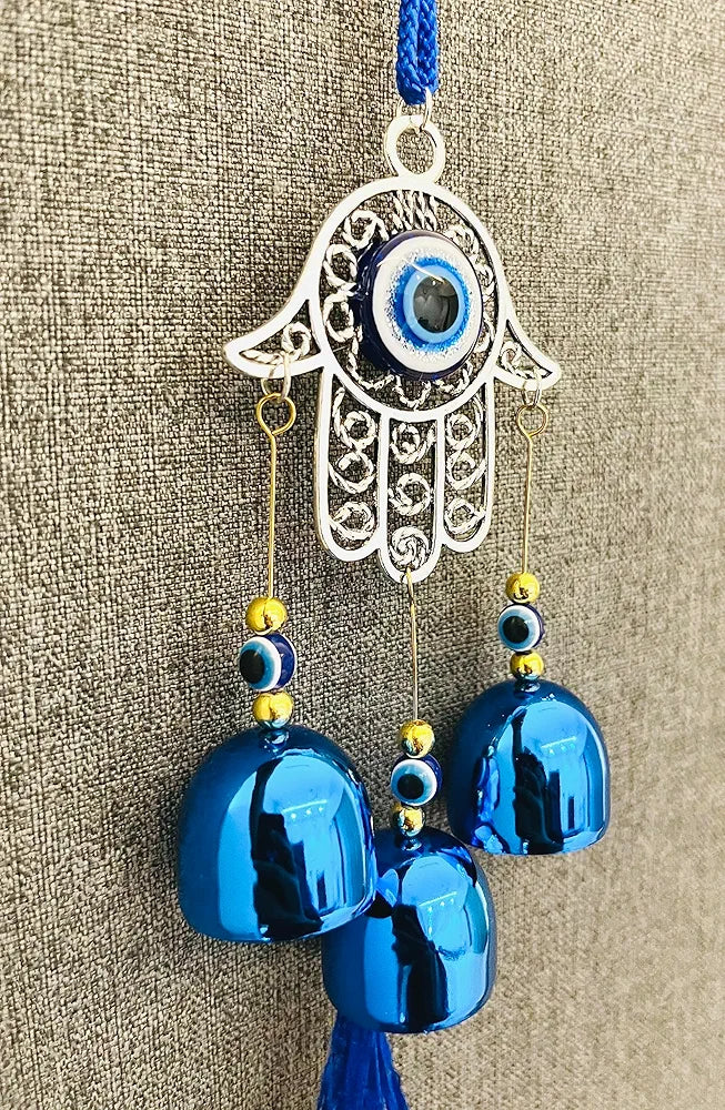 WS Evil Eye Wind Chime 3 Bells for Home & Office - Brings Positive Vibes & Removes Negative Energy | Evil Eye Wall Hanging | Evil Eye Wind Chime | Evil Eye 3 Bells