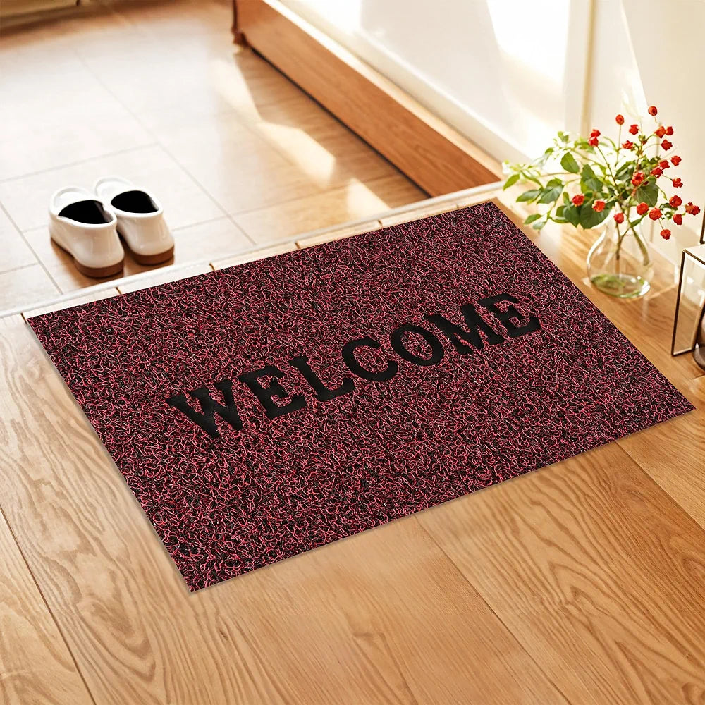 Kuber Industries  Anti-Slip Welcome Print Grass Door Mats for Home| Durable Main Entrance Footmats for Bathroom, Living Room & Office | Grass Cut - Red