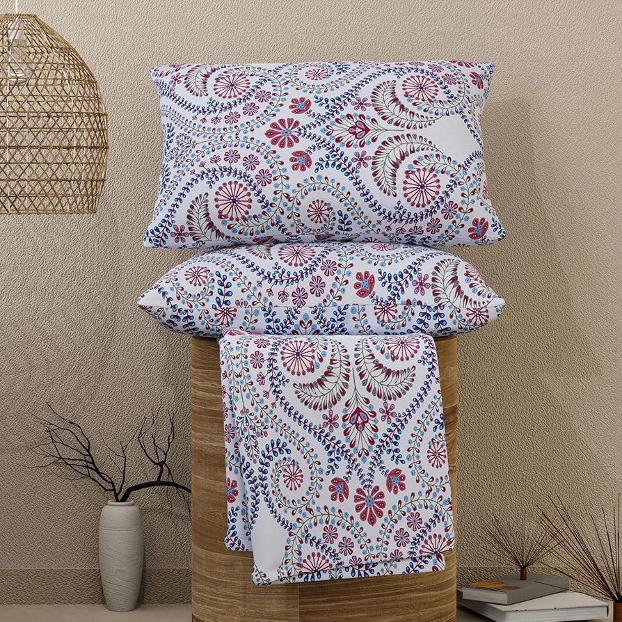 Emaline 100% Cotton King Bedsheet Set  | 1 King Cotton Bedsheet & 2 Pillow Covers | Breathable & Anti-Wrinkle | 144 TC | 