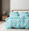 Cortina 140 Tc 100% Microfiber Printed Double Bedsheet Set With Two Pillow Case | 90x100 Inches | Leaf | Sky Blue