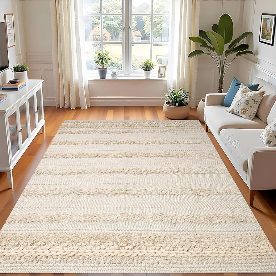 SAJAVAT HOME Pure Cotton Soft and Durable Floor Rug | Vintage Cream & White Area Rug for Living Room, Bedroom, and Home Decor | 3x5 Feet  | Pack of 1