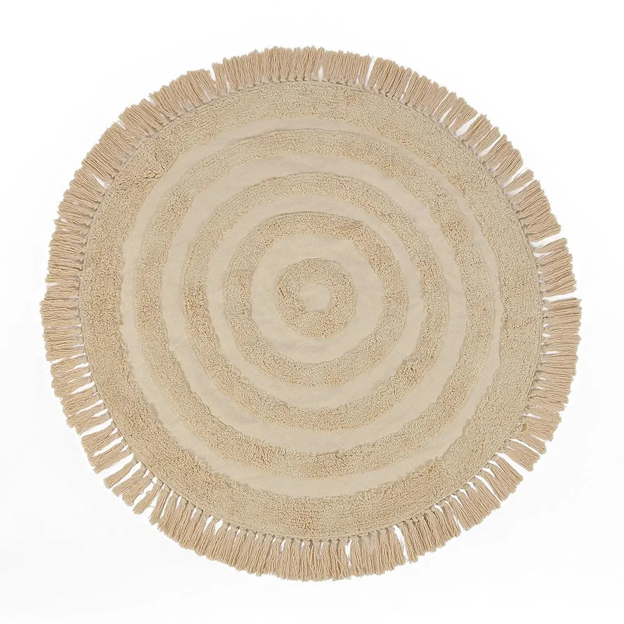 SASHAA WORLD Round Circular Patterned Cotton Tufted Rug | Rug for Living Room, Bathroom, Kitchen, Bedroom, Indoor & Outdoor | Visual Impact in Your Living Space | 100 Cm