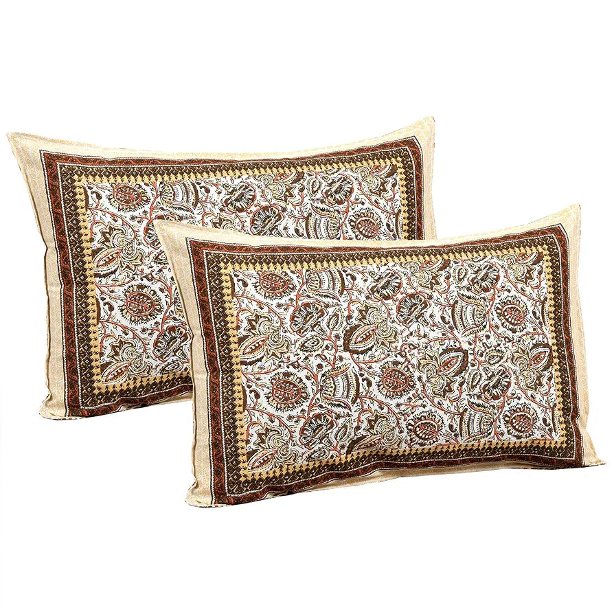 Kuber Industries Double Bedsheet with 2 Pillow Covers | 160 TC Premium Cotton Bedsheet for Double Bed | Bedsheet for Living Room-Home & Hotels | Dezier Bell Print | 90x108 Inch | Cream