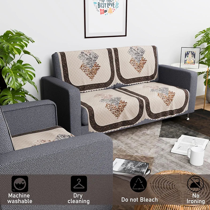 Kuber Industries Set of 6 Durable 2+1 Seater Sofa Covers for Living Room | SOFE ke Cover for Protection & Comfort for Home Furniture | Stone Ultra Sonic BMW - Cream Brown