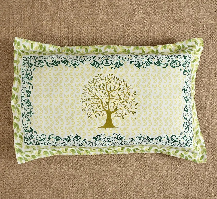 HOMEKART 100% Cotton Rajasthani Jaipuri Print Bed Sheet Traditional Floral Double Size Bedsheet with Hand Block Printed 180-200 tc with 2 Pillow Covers, White and Light Green