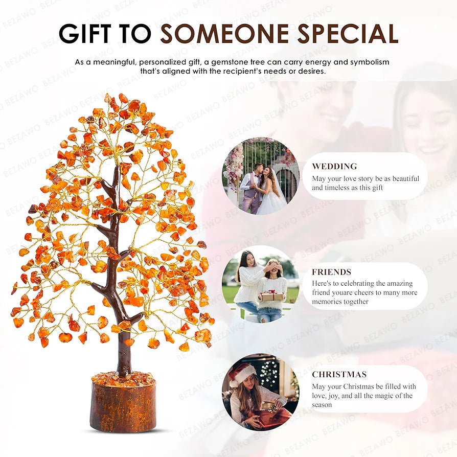 BEZAVO Carnelian Crystal Tree | Healing Crystal Tree for Positive Energy & Good Luck | Feng Shui Tree for Home & Office | Ideal Gift for Men & Women – Housewarming & Anniversaries 