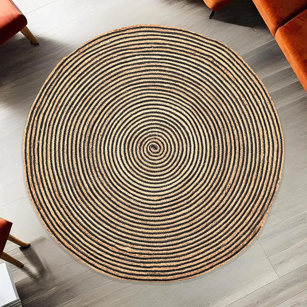 Kuber Industries 3x3 Feet Round Jute Rug & Carpet for Home/Bedroom | Aesthetic & Natural Looking Floor Rugs for Living Room | Spirals - Beige