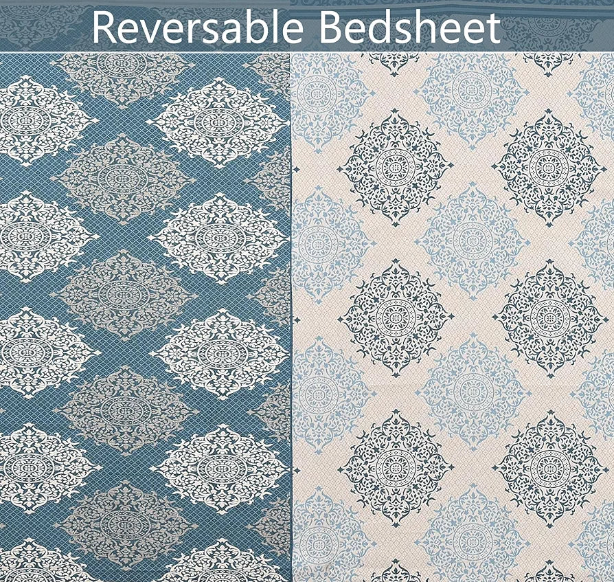 Fresh From Loom Reversible 300 TC Single Bed bedsheet - Wrinkle Free Cotton Heavy Bed Sheets with 1 Pillow Cover 