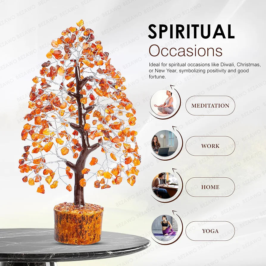 BEZAVO Carnelian Crystal Tree | Positive Energy & Healing Tree for Home & Office Decor | Feng Shui Tree for Good Luck & Prosperity | Ideal Gift for Men & Women 