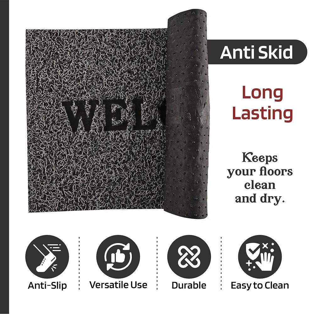 Kuber Industries  Anti-Slip Welcome Print Grass Door Mats for Home| Durable Main Entrance Footmats for Bathroom, Living Room & Office | Grass Cut - Grey