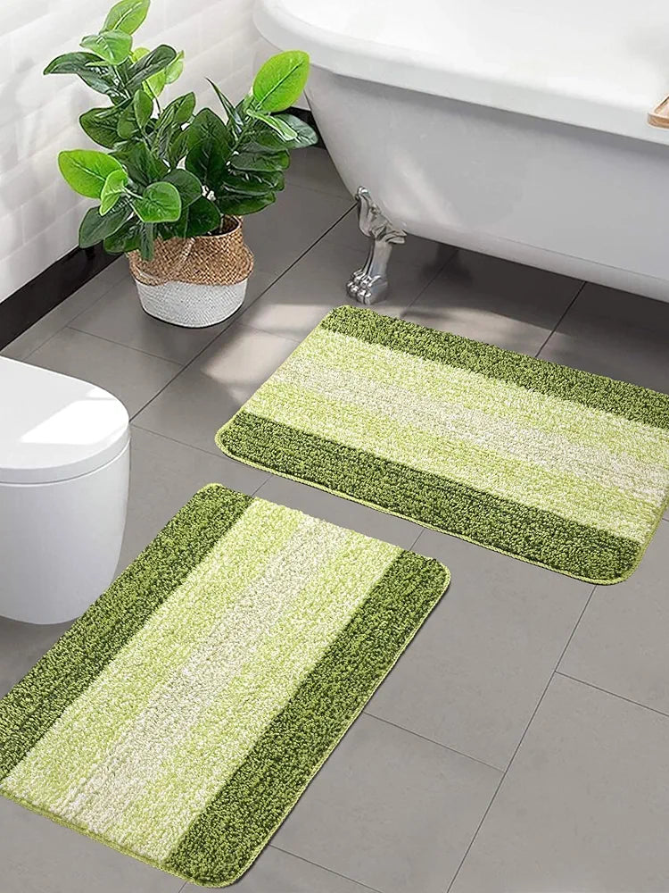 Saral Home Microfiber Striped Rectangle Shaped Anti-Skid Bath Mats | Soft & Super Absorbent Mats for Shower | Washable, Non-Slip & Quick-Drying Mats, 50X70 CM | Pack of 2 