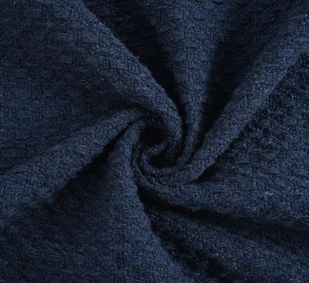 SASHAA WORLD Weaved Navy Cotton Throw | Ideal for Your Home, Living Room, Sofa, Bed, Chair, Picnic & Used for Gift | 130X180 cm