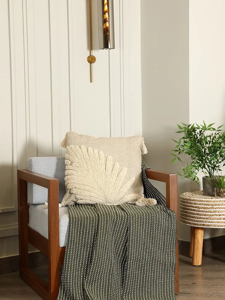 SASHAA WORLD Cotton Cushion Cover | Grey & Beige Tufted Decorative Pillow Case | Modern Boho Design for Sofa, Bedroom, or Living Room | Soft & Durable | Hidden Zip Closure| 45x45 cm