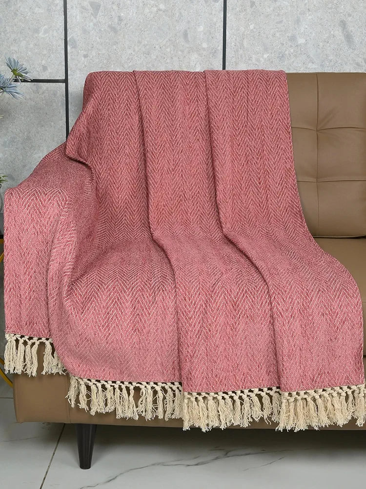 SARAL HOME EASY LIVING Pink Chenille Sofa Throw , Modern