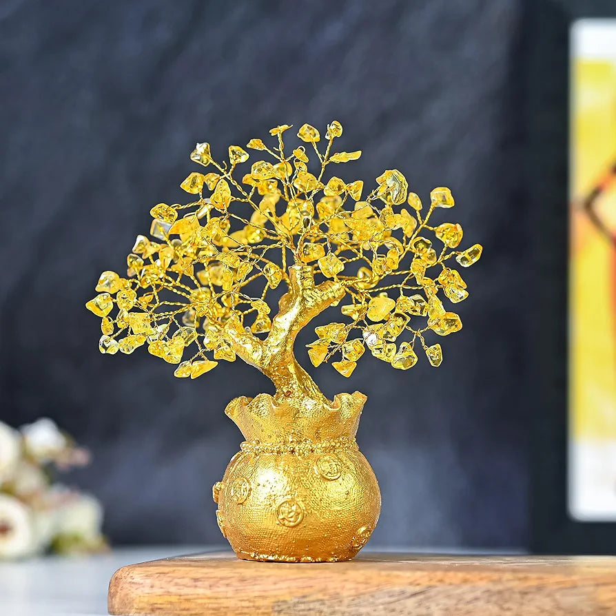 ZAICUS Lucky Feng Shui Citrine Tree, Crystal Tree of Life, Bonsai Money Tree, Gold Crystal Ornaments, Healing Gemstone Tree for Prosperity, Positive Energy, Good Luck Gift 