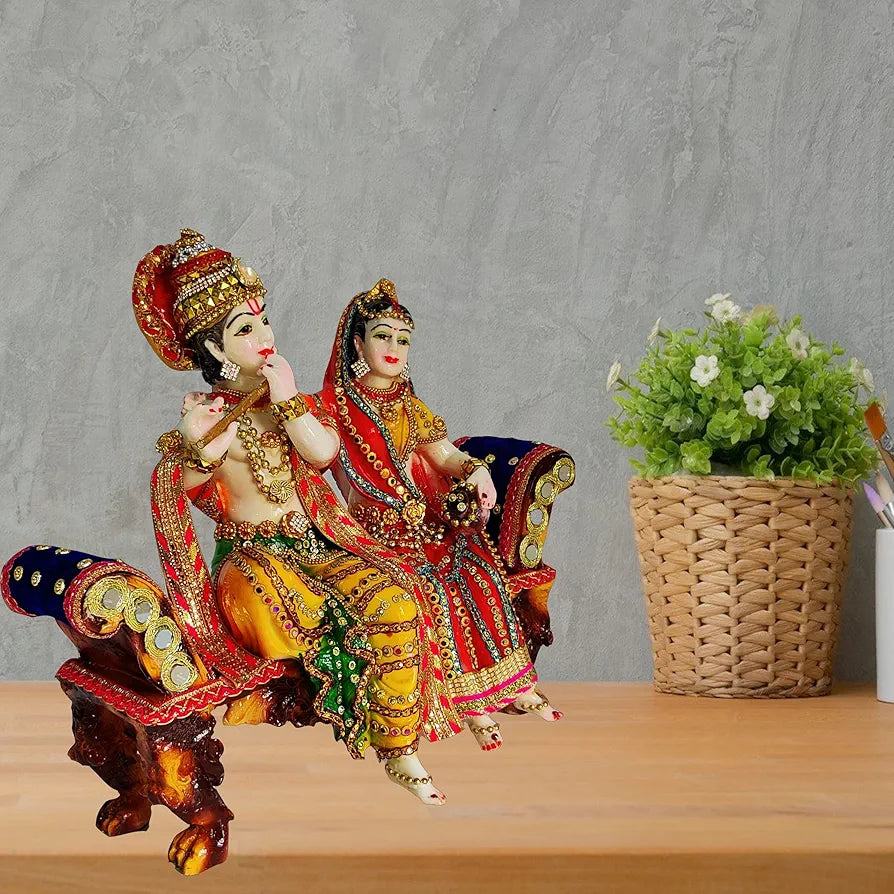 A2Z Resin Radha Krishna Cow Jhula for Home Temple 