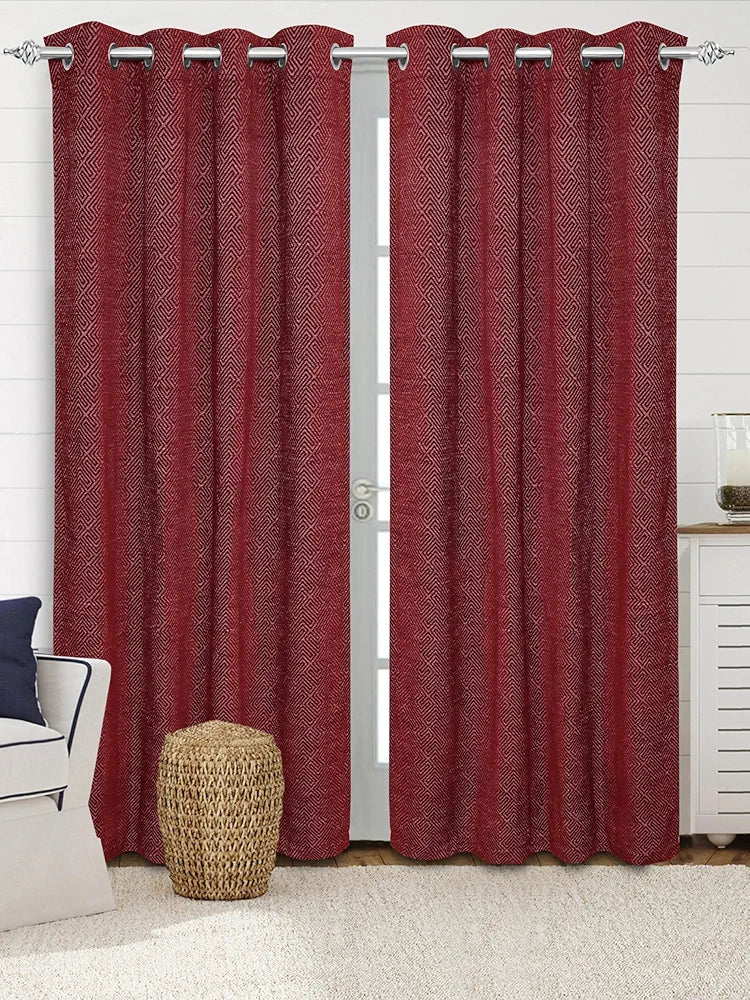 Saral Home Pacman Chenille Blackout Door Curtains 2pc, Maroon 4X7 Ft