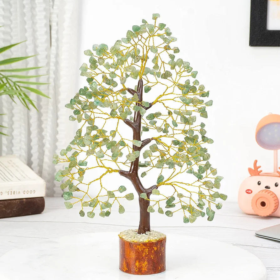 money tree home decor HindCraft Green Jade Crystal Tree Golden Wire 10-12 inch