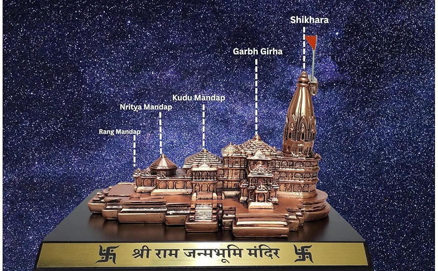 Gold Art India Ram Mandir Ayodhya Copper Antique - Minature for Gifting, Puja Room, Office Desk, Home Decor 