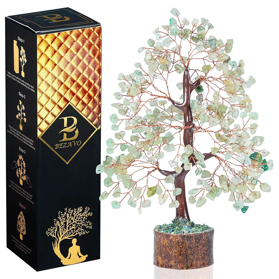 BEZAVO Green Jade Crystal Tree | Feng Shui Tree for Prosperity & Success | Home & Office Decor for Positive Energy | Thoughtful Gift for Men & Women – Birthday & Anniversary 
