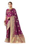 Monjolika Fashion Women's Wine Color Banarasi Silk Saree With Blouse Piece
