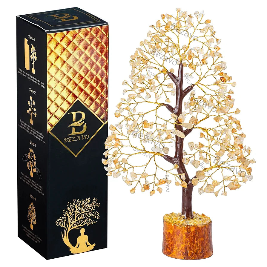 BEZAVO Citrine Crystal Tree of Life | Feng Shui Money Tree for Positive Energy & Success | Decorative Crystal Tree for Home | Unique Gift for Men & Women – Birthday & Housewarming 