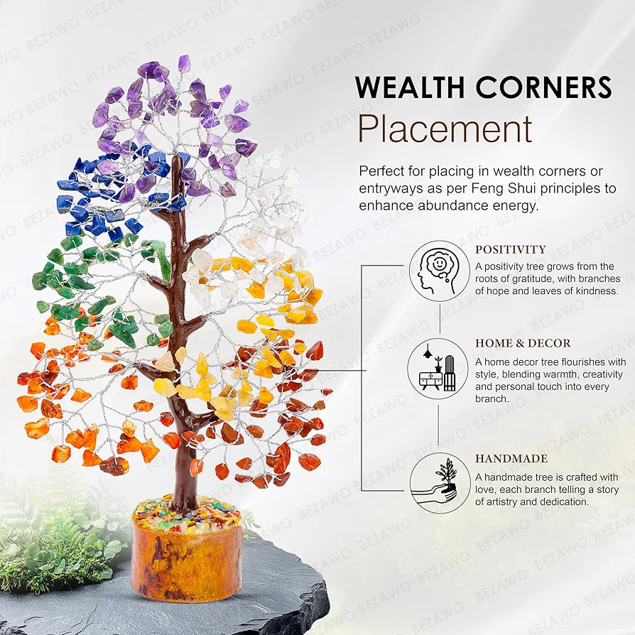 BEZAVO Seven Chakra Crystal Tree – Feng Shui Prosperity Tree for Home & Office | Artificial Tree for Living Room, Hall & Table Decoration | Ideal Gift for Women – Birthday & Anniversary 