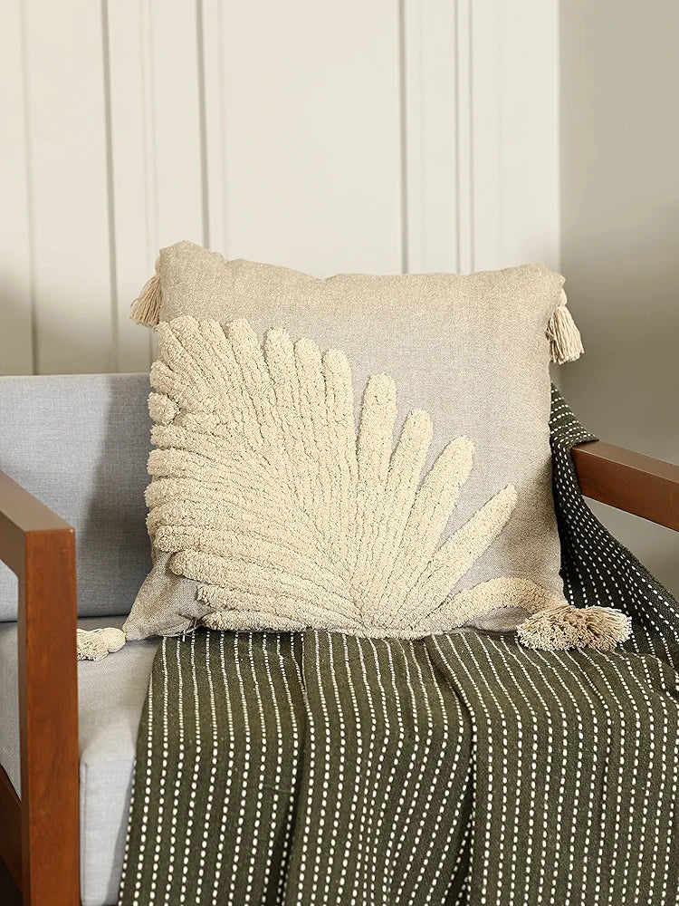 SASHAA WORLD Cotton Cushion Cover | Grey & Beige Tufted Decorative Pillow Case | Modern Boho Design for Sofa, Bedroom, or Living Room | Soft & Durable | Hidden Zip Closure| 45x45 cm