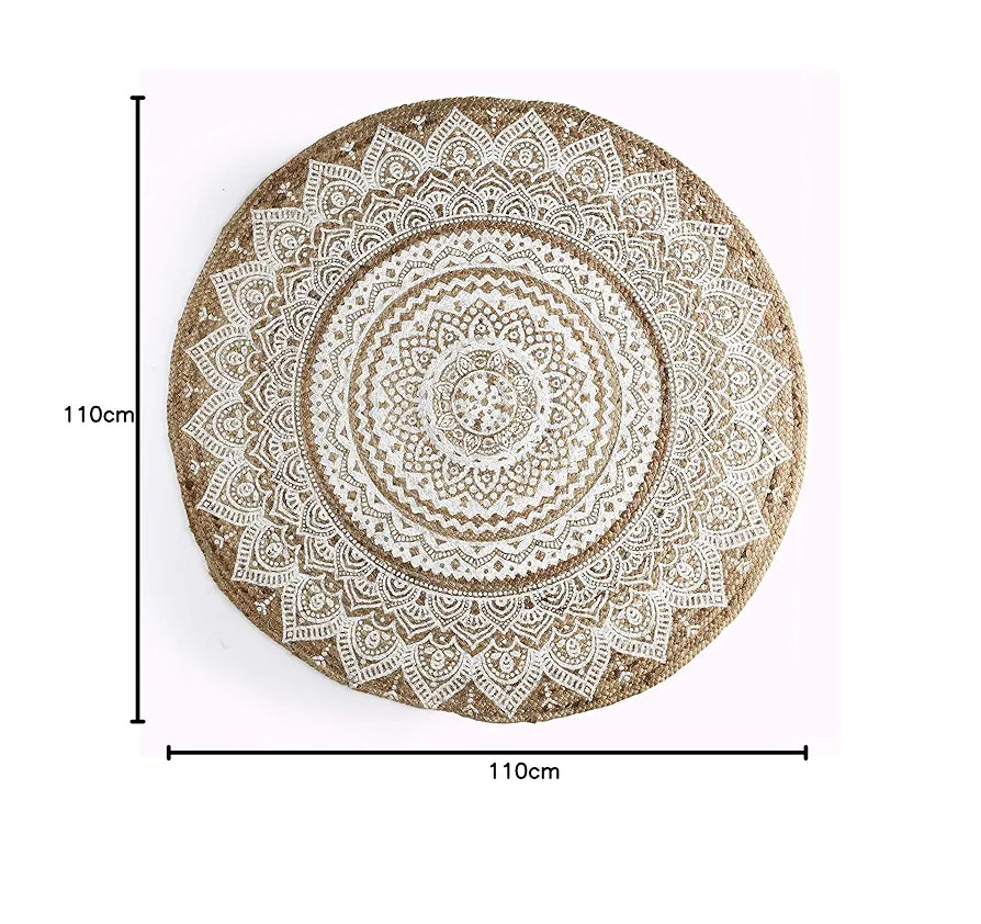 SASHAA WORLD Handwoven Jute Natural Reversible Rugs Round Braided Floor Carpet Mat for Living Room, Bedroom, Dining, Office, Restaurant 
