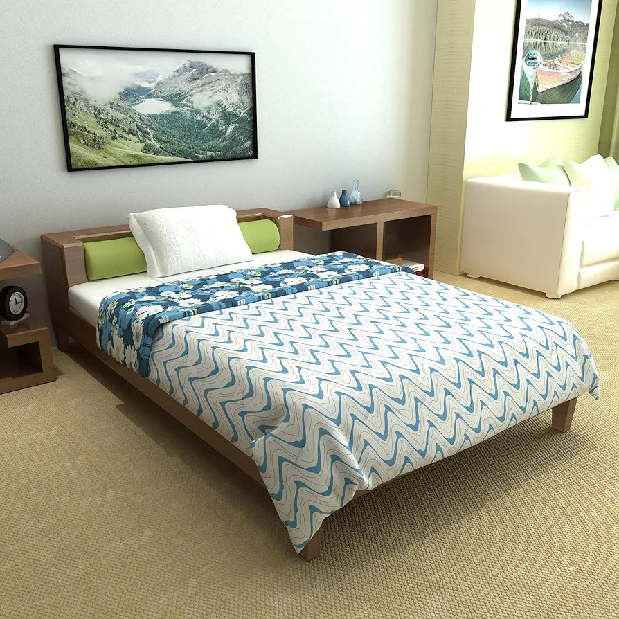 Divine Casa 120 GSM Microfiber Single Bed Comforter | Soft & Lightweight Reversible AC Blanket | All-Season 3-Layered Quilt | 230 x 140 cm, Celestial Blue