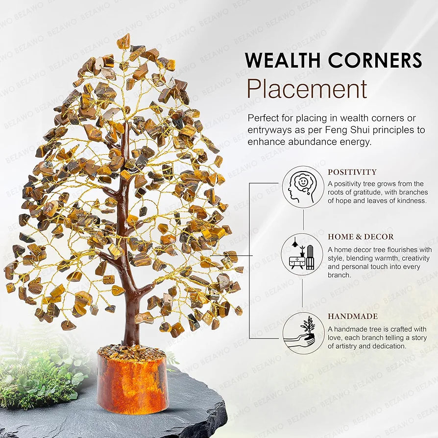 BEZAVO Tiger Eye Crystal Tree of Life – Feng Shui Tree for Prosperity & Positive Energy | Artificial Tree for Living Room & Office Decor | Ideal Gift for Housewarming & Birthdays 