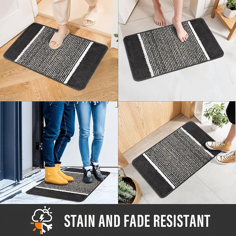 Kuber Industries 16x24 Inch Anti-Skid Water-Absorbent Door Mats for Home | Durable Main Entrance Footmats for Bathroom, Living Room & Office | Micro Diamond Lining - Dark Grey